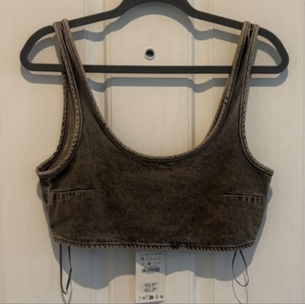Zara Washed Scoop Neck Cropped Tank Top - Charcoal - Picture 2 of 5